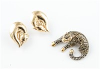 14k Fox earrings and cheetah pendant.