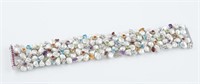 18k White gold pearl and multicolored gem bracelet