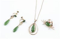 3 Pieces of 14k and jade jewelry.