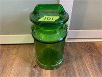 Large green glass cookie jar