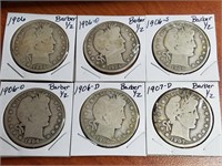 6 Barber Half Dollars (see photos)