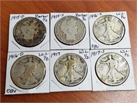 6 Barber  & W.L  Half Dollars (see photos)