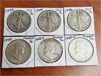 6 W.L. & Franklin Half Dollars (see photos)