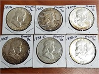 6 Franklin Half Dollars (see photos)