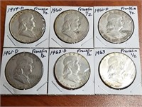 6 Franklin Half Dollars (see photos)