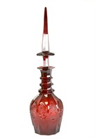 Tall Bohemian Red Decanter w Stopper