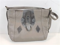 Grey Leather Purse with Authentic Cobra Snake Skin