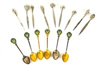 Group of Fifteen Pcs Silver Spoons & Snack Picks