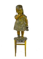 Juan Clara Bronze Girl Stand on Chair