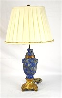 Chinese Carved Lapis Vase Lamp