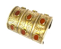 Persian Silver Bracelet w. Orange Stone Inlaid