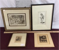 Four Signed Vintage Etchings