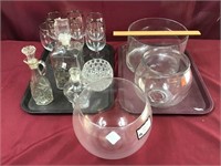 Assorted glass, bowls, decanter ,wine glasses, etc