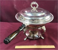 Silver Plate Warmer for Sterno, with Pyrex Bowl