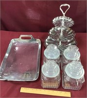 Silver Plate Three Tier Server, Canister Set,