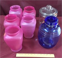 Rose Colored Vases, Canisters