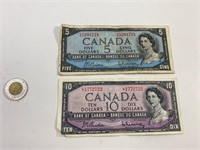 Canada 10$ 1954 et 5$ 1954 basse condition