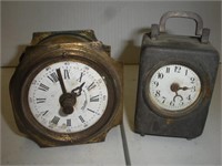 2 Vintage Porcelain Face Alarm Clocks, 3 inches