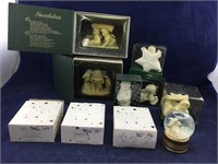 10 Boxed Pewter & Bisque Snow Babies