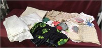 Large Bin of Vntg Linens Incl Crocheted  & Other