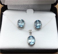 Sky Blue Topaz Sterling Necklace/Pierced Earrings