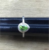Pear Cut Peridot Ring in Platinum Over Sterling
