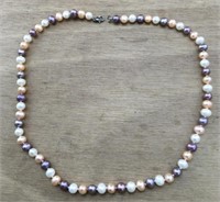 Strand of Vari-Colored Pearls/ Sterling Clasp