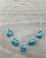 Sterling Silver 5 Green Stone Necklace