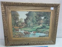 ORNATELY FRAMED SIGNED PASTORAL PAINTING