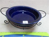 COBALT BLUE DISH IN A WIRE RACK