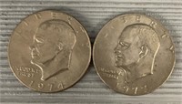(2) Ike Dollars 1974D & 1977