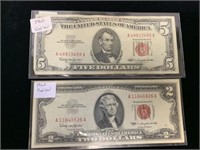 1963 $2 & $5 Red Seal Notes