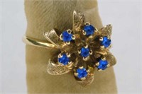 Marked 10K y gold sapphire cluster ring, size 4.5