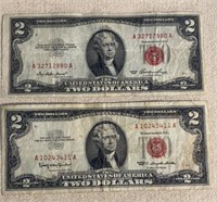 (2) 2 Dollar Red Seal Notes