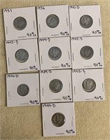 (10) Sequential Mercury Dimes