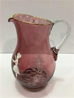 Cranberry Mary Gregory Glass Pitcher