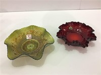 Lot of 2 Including Red Fenton Ruffled Edge