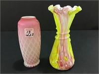 Lot of 2 Including Ruffled Edge Art Glass Vase