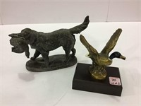 Lot of 2 Including Brass Duck Statue & Metal