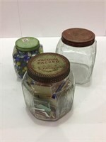 Lot of 3 Vintage Coffee Jars-1-Filled w/ Marbles