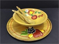 Painted Fruit Design Wood Bowl w/