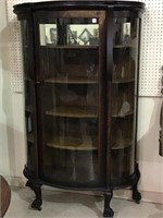 Antique Curved Glass China Cabinet w/ Claw