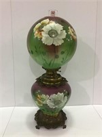 Lg. Floral Paint Dbl Globe Kerosene