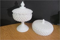 Fenton Glass Compote w Lid & Candy Dish W Lid