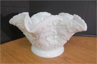 Very Heavy Milk Glass Ruffled Dish 10" across