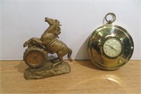 2 Brass Clocks New Haven & Vintage Metal Horse