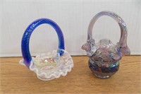 2 Glass Fenton Baskets 4" h & 4.5" high