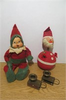 Vintage12" Musical Elf, Vntg Bobblehead Santa ++