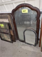 2 ANTIQUE WOOD FRAMED MIRRORS