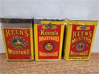 3 Keen's Mustard Tins 2 1/2inWx3 3/4inHx1 1/2inD